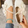 New Women's Flat Shoes, Fashionable Butterfly Knot Design, Comfortable Non-Slip Sole, Casual Artificial Leather, All Seasons Wear, Summer Flats
