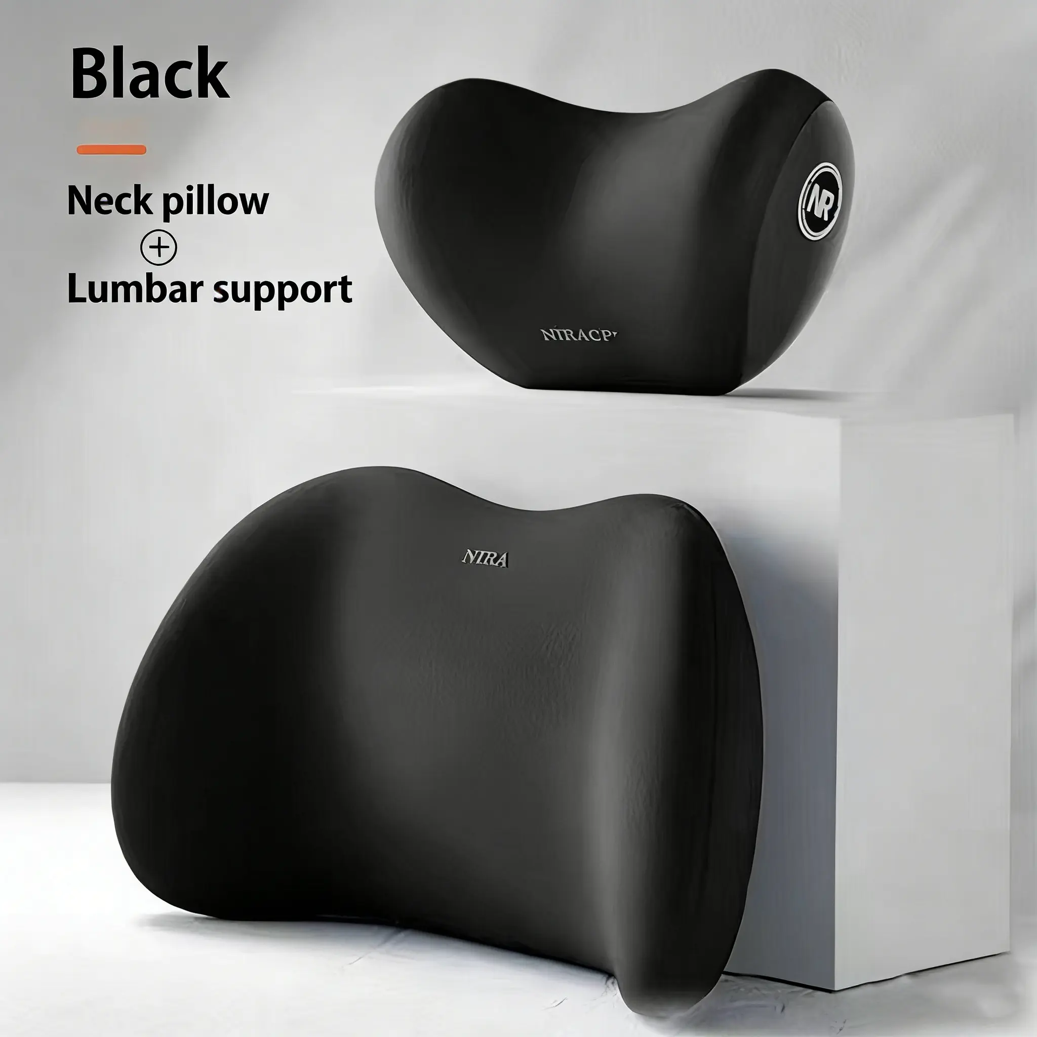 NIRACL Car Driving Car Pillow Set Neck and Waist Black Foam Neck Pillow Memory Lumbar Pillow Interior Auto