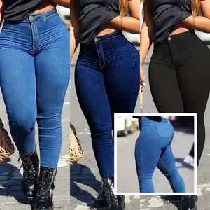 Spring Autumn Women's Skinny Fit Denim Jeans Solid Color High Waist Jeans For Women Oversized Basics Pants Ladies Pencil Pants Cotton Fashion Trouser Womenswear Bottom Comfortable Elastic Fabric Flowers Light Medium Style Streetwear Black Minimalist Slim