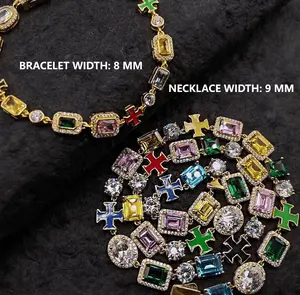 [LUMI82]  D Color VVS Clarity Colorful AAAAA+ CZ Gemstone Bracelet for Men Women, HipHop 10 mm Rainbow Chain, Jewelry for Men Women