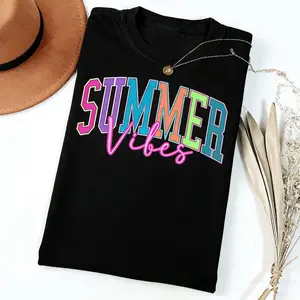 Summer Vibes Women Tee, Beach Life Gift for Her, Summer Trendy TShirt, Distressed Beach Mom Gifts, Neon River Birthday Gifts