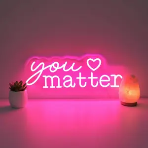 You Matter Pink Neon Sign for Bedroom Wall Decor, Heart LED Light for Girls Room, Cute Aesthetic Vanity Light, Gift for Her