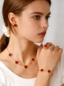 6 Pcs Classic Five Leaf Clover Trendy Jewelry Set for Women, Necklace Bracelet Earrings Bangle Ring Collection #FiveLeafClover#JewelrySet#6PieceSet#WomenJewelry#NecklaceBraceletEarrings#RingBangle#GiftForHer#DailyWear#ElegantJewelry#FashionAccessories