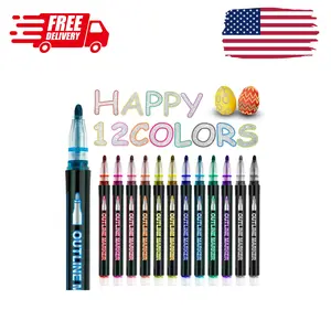 Double Line Art Marker Pen, 12 Shimmer Markers Outline