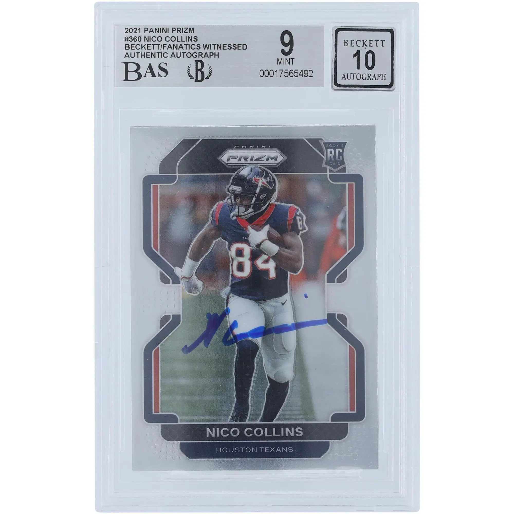 Nico Collins Houston Texans Autographed 2021 Panini Prizm #360 Beckett Fanatics Witnessed Authenticated 9/10 Rookie Card - Fanatics Authentic Certified
