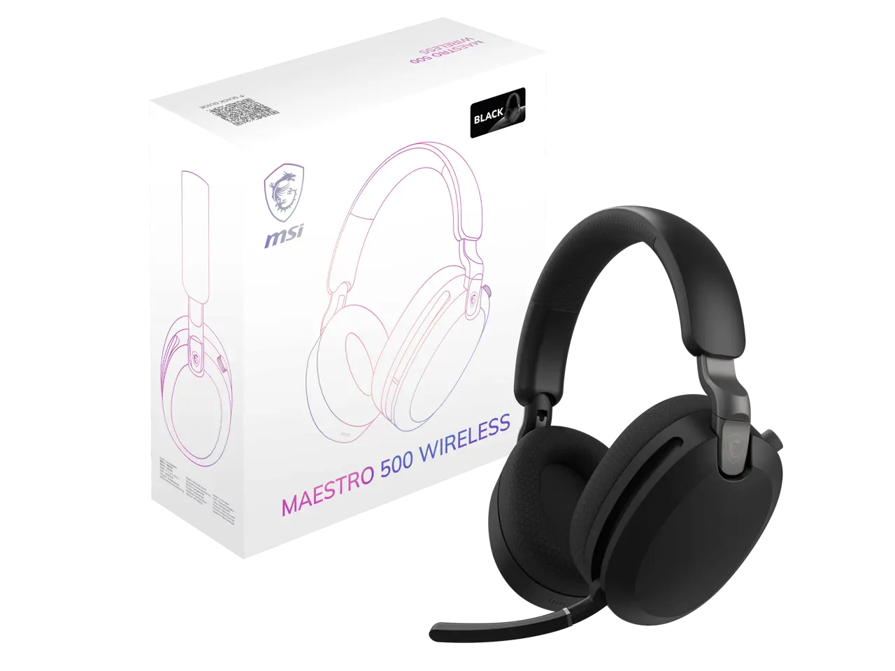 MSI MAESTRO 500 WIRELESS Gaming Headset, 40mm Drivers, Foldable Design, Active Noise Cancellation, Multi Platform Compatible, Black