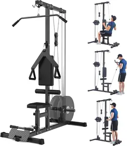 LAT Pulldown Machine, Multi-Functional Cable Machine with High and Low Pulley Station, Row Cable Machine Home Gym with Leg Support, Tricep Workout Equipment