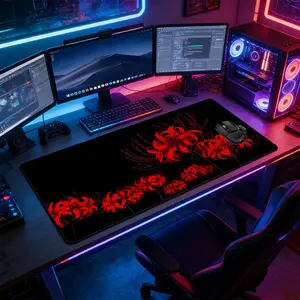 Red Spider Lily Large Gaming Mouse Pad, Non Slip Mousepad, Non-Slip Rubber Base Stitched Lock Edge Desk Mat, Floral Design Desk Pad, Durable Computer Accessory, for Home Office & Gaming Setup, Gift for Gamers & Flower Art Enthusiasts