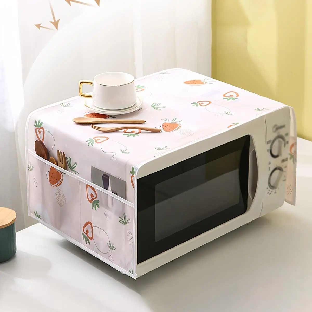Strawberry  Pattern Microwave Household Dustproof Design Cover,  1 Count Waterproof & Oil-proof Microwave Oven Cover with Pocket, Home Appliance Protector for Kitchen