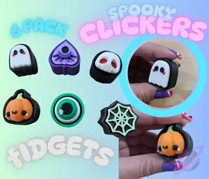 Spooky Clicker Fidget Toys 6 Pack - Unique Halloween Designs for Quick Satisfying Clicks - Perfect for Sharing or Personal Use - 2x3in Size - United States Product