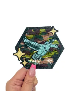 Camo Turquoise Mallard Duck Hunting Sequin Patch