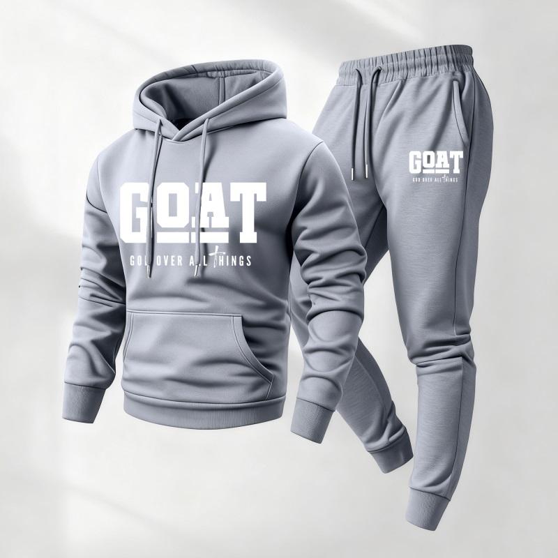 Men's G.O.A.T God Print Hoodie and Drawstring Sweatpants Set, Menswear, Casual Athletic Long Sleeve Hooded Jacket & Trousers for Fall & Winter, Men's Clothing for Daily Wear, Sportswear Indoor Outdoor, Tracksuit, Athleisure Summer Clothes