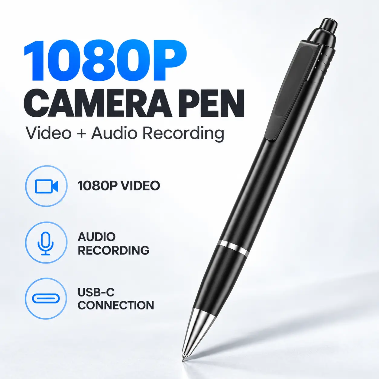 Mini Hidden Camera Pen with 1080P HD Recording, Portable No-WiFi Security Camera, Micro SD Support, Lithium Ion Batteries Built-In for Home & Outdoor Monitoring