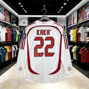 06 07 Away Soccer Jersey KAKA 22# Fan Edition Long Sleeve Jersey White Red