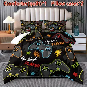 Game Controller Bedding Set, 3 Piece Retro Comforter & Pillowcases, Gamer Bed Decor, Cotton Material, No Ca Prop 65 Warning