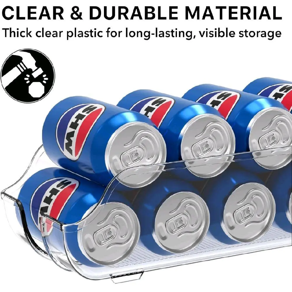 2-Pack Clear Soda Can Organizer Dispenser, Stackable Beverage Storage Rack for Refrigerator & Pantry, Holds Standard 12-20 oz Cans