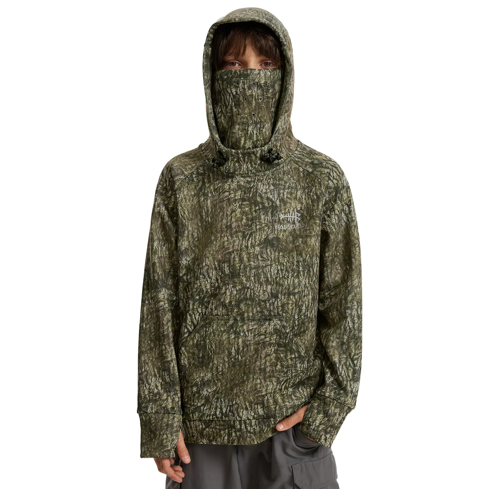BASSDASH Youth FullCover-MW Fishing Fleece Hoodie with Neck Gaiter