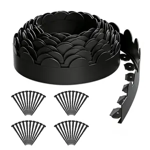 33ft Landscape Edging, 4in Tall – Flexible Plastic Border Kit with 40 Spikes, No Dig Easy Install, Heavy Duty Lawn Edging for Grass, Yard, Flowerbeds & Gravel, Black
