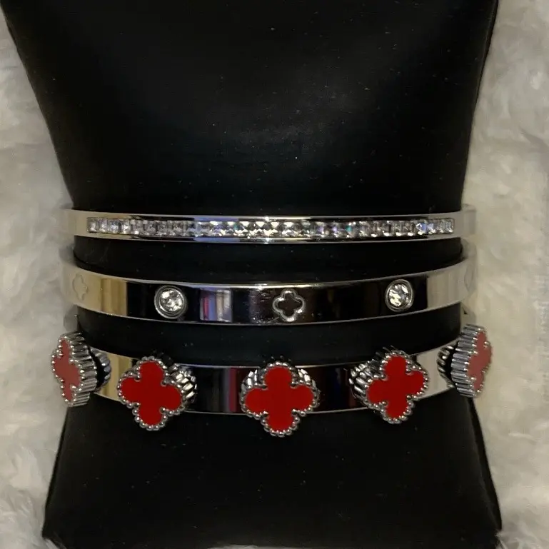 Stainless Steel Silver 3 Stack Bracelet Bundle