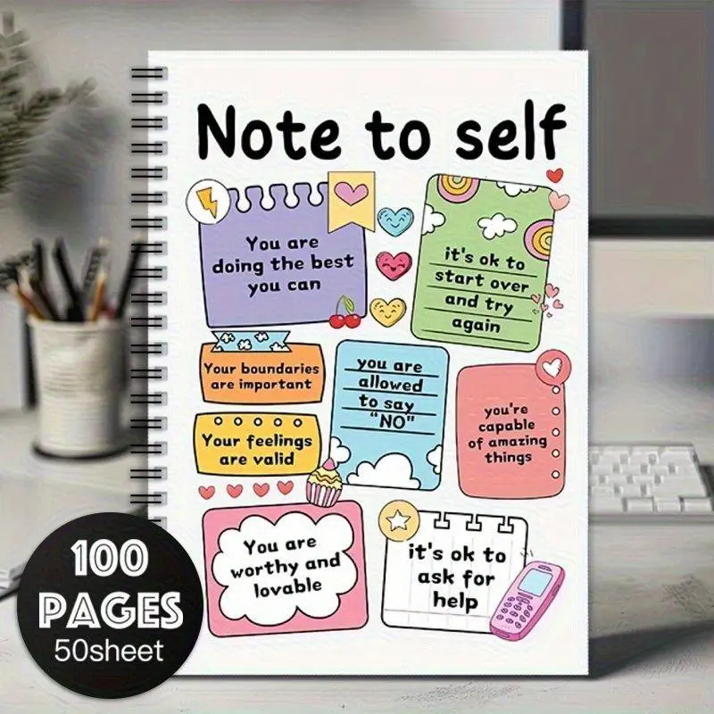 Note To Self Spiral Notebook, Spiral Bound Planner, Day Planner, 1 Count Colorful Planner Notebook, Daily Planner Notebook, Self Improvement Journal, Office Stationery & Supplies