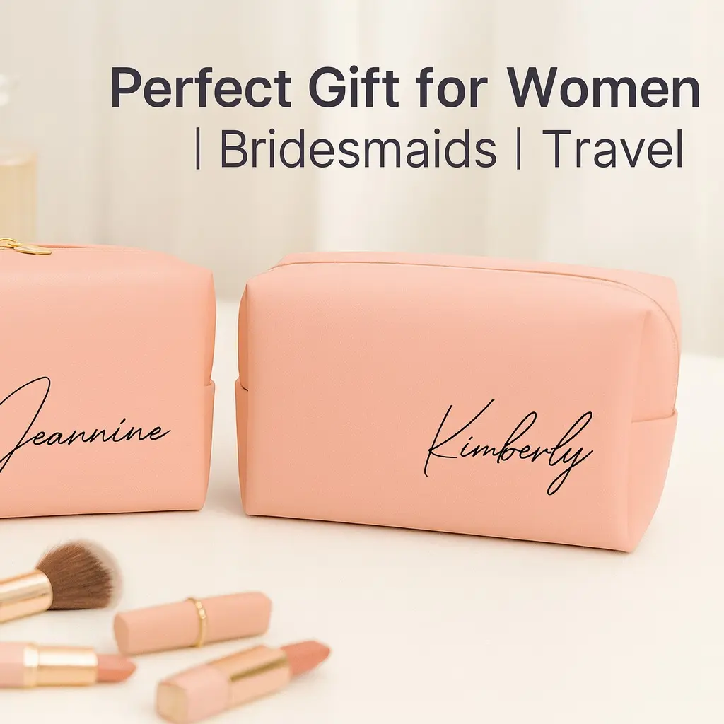 Personalized Cosmetic Bag | Custom Name PU Leather Makeup Pouch | Bridesmaid Gifts | Travel Toiletry Bag for Her | Luxury Makeup Organizer