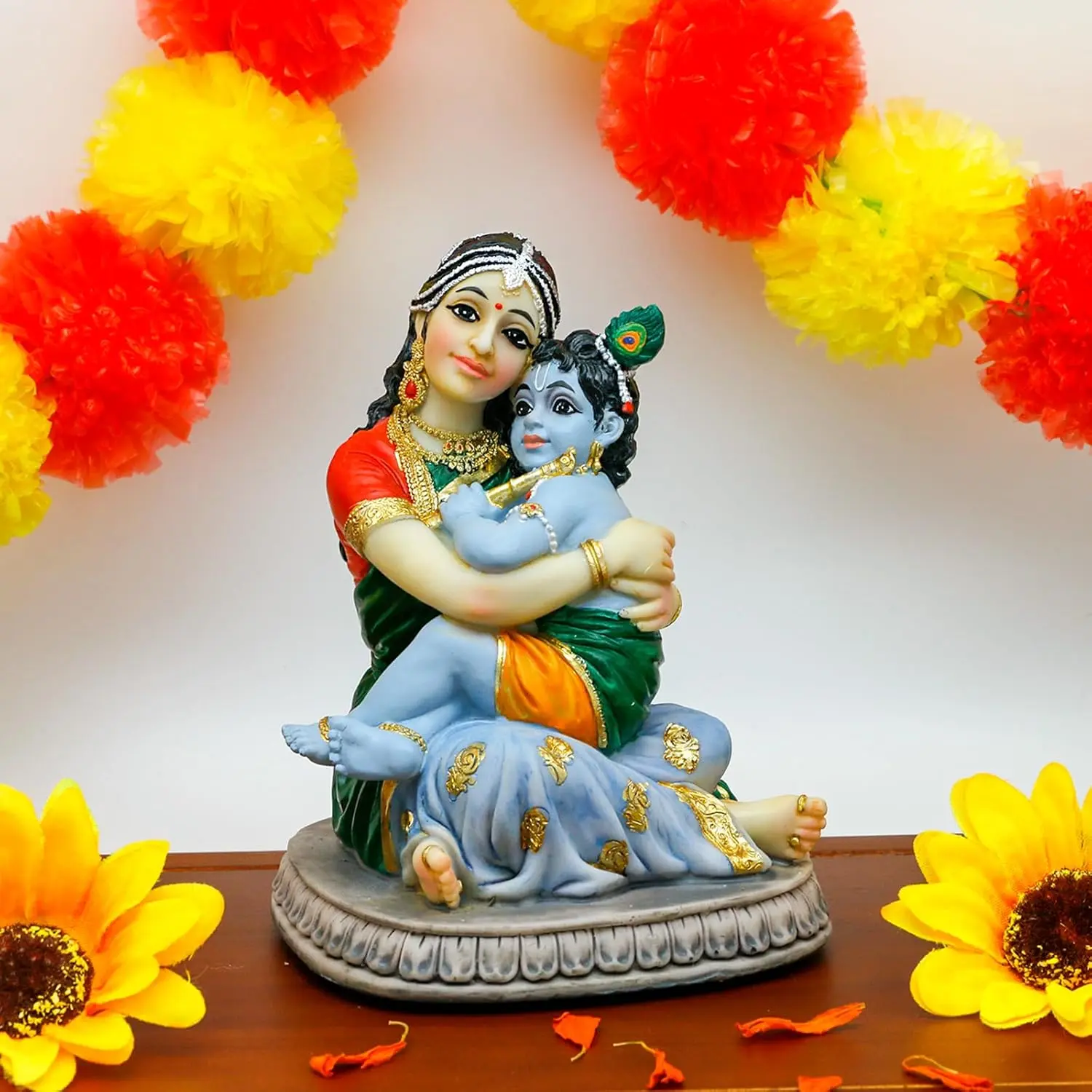 5.7in Non-Toxic Hand-Painted Resin Lord Maa Yashoda Krishna Murti Statue - Decorative Hindu Religious Idol, Holiday Gift for Devotees, Pooja Item for Home Temple Mandir Study Office Decor