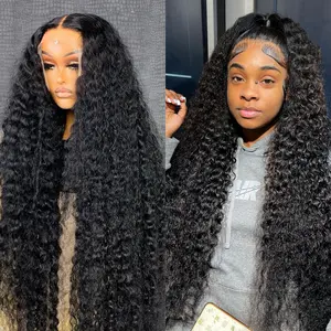 Deep Wave Lace Front Wigs Human Hair 180 Density 13x4 13x6 HD Lace Frontal Wigs Human Hair Pre Plucked Deep Curly Glueless Wigs Human Hair for Women Natural Black 6x4 5x5 Wear Go Lace Closure Wig