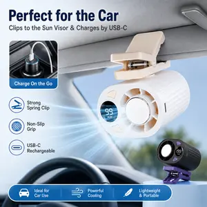 Portable Clip-On Car & Desk Fan – 199-Speed Digital Display, USB-C Rechargeable, Hands-Free Cooling for Car, Desk, Bike, Umbrella & Outdoor Use