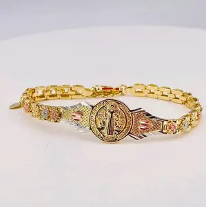 SAINT BENEDICT beautiful bracelet with flowers three colors Gold-plated