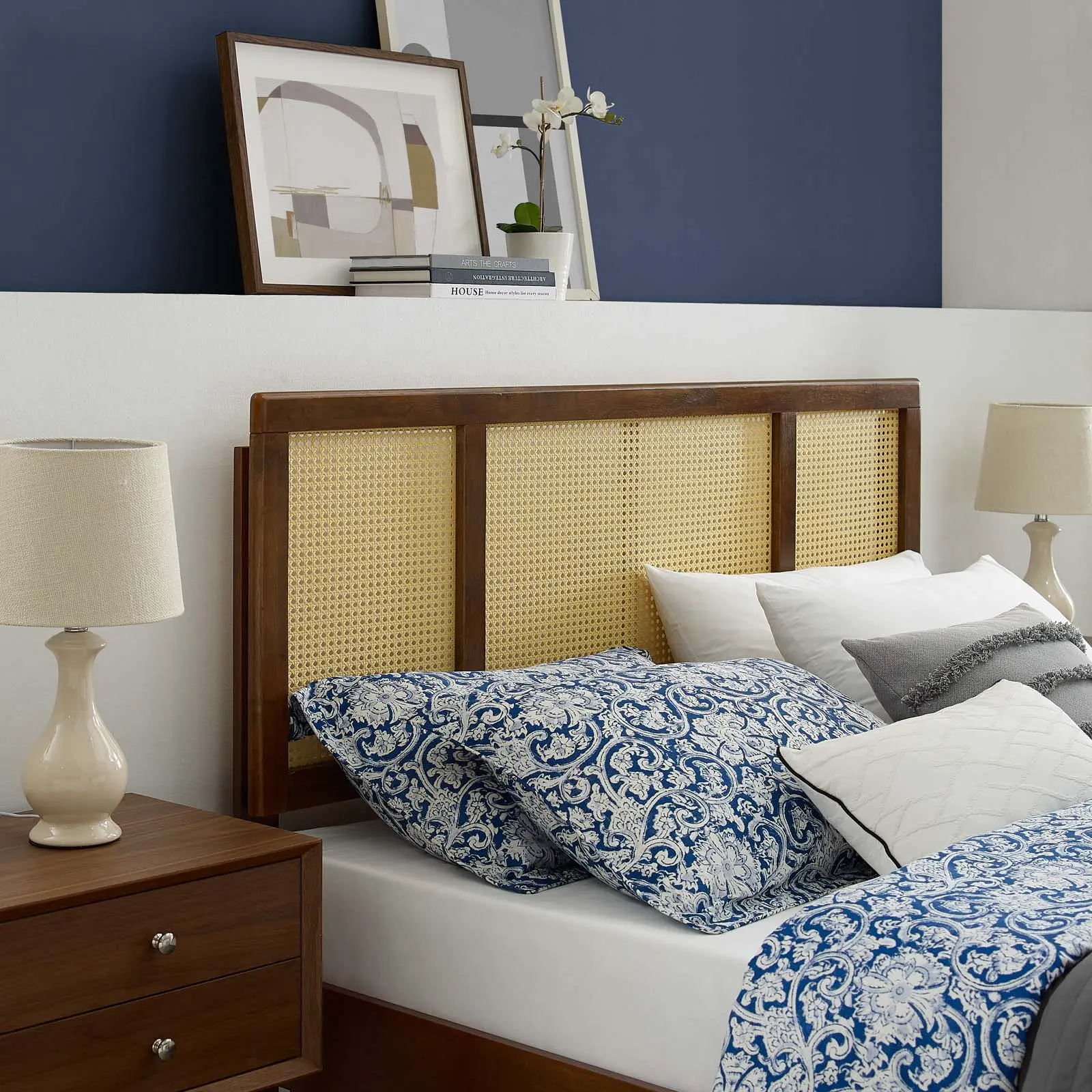 Modway Delmare Cane Full Headboard in Walnut