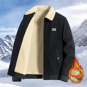 Winter Men's Fleece Jacket with Lapel Corduroy Zipper Closure Logo Design Suitable for Casual Outings and Light Business Settings Warm Polyester