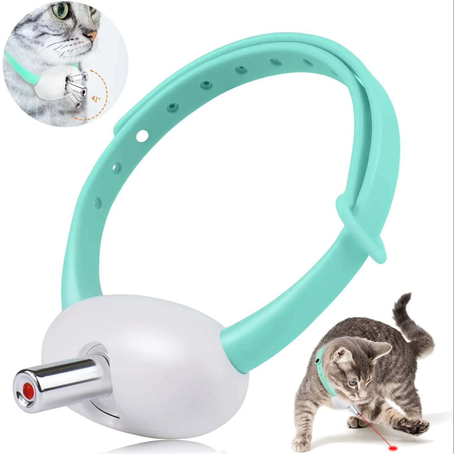 USB Rechargeable Automatic Cat Toy LED Light Laser Beam Light Laser Pointer, Adjustable Angle, Two Lighting Modes, Auto Sleep Wakeup, Interactive Indoor Pet Toy