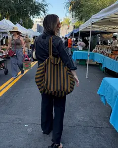 COFFEE & BLACK STRIPED TOTE BAG