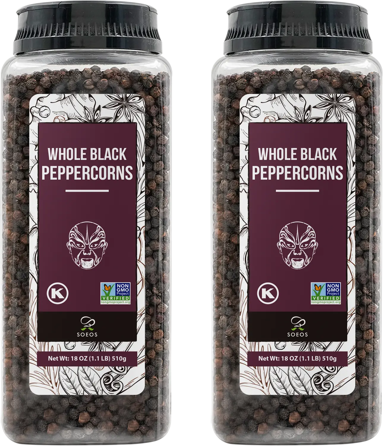Soeos Black Peppercorns, 36oz (Pack of 2) Packed to Keep Peppers Fresh, Peppercorn for Grinder Refill, Whole Peppercorns Spice Flavor