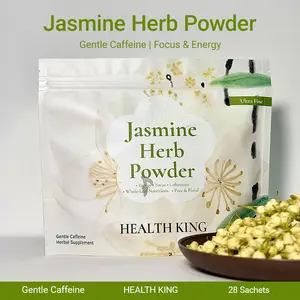 Health King Jasmine Herb Powder, 100% Natural Adaptogen Herbal Tea, Caffeine  with L-Theanine, Supports Daily Detox, Focus & Energy, On-the-Go Pack, 28 Single Serve Sticks