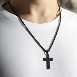 Vintage Stainless Steel Cross Black Pendant Fashion Necklace, Bible Verse American Flag Pendant , for Men, Husband, Father, Mother's Day Gifts Sterling Silver Cross Necklace allah  necklace figaro chain