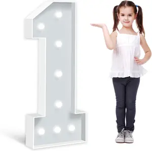 3FT Marquee Light Up Numbers, Foam Board Balloon for Backdrop Displays, Large Happy 1st 15th 16th Birthday Light Up Sign, Cardboard Number 1 for Parties Decorations, Assembly Required