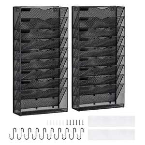 VEVOR File Wall Rack, Two-Piece 10 Pockets Mesh Wall File Holder, Wall Mounted Magazine Mail Paper Document Storage Folder, Metal Wall File Organizer with Nametag Label, for Office Home School