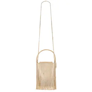 olga berg Billie Crystal Fringe Bag in Champagne