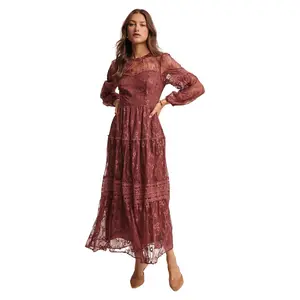 Loretta Tiered Long Sleeve Lace Dress