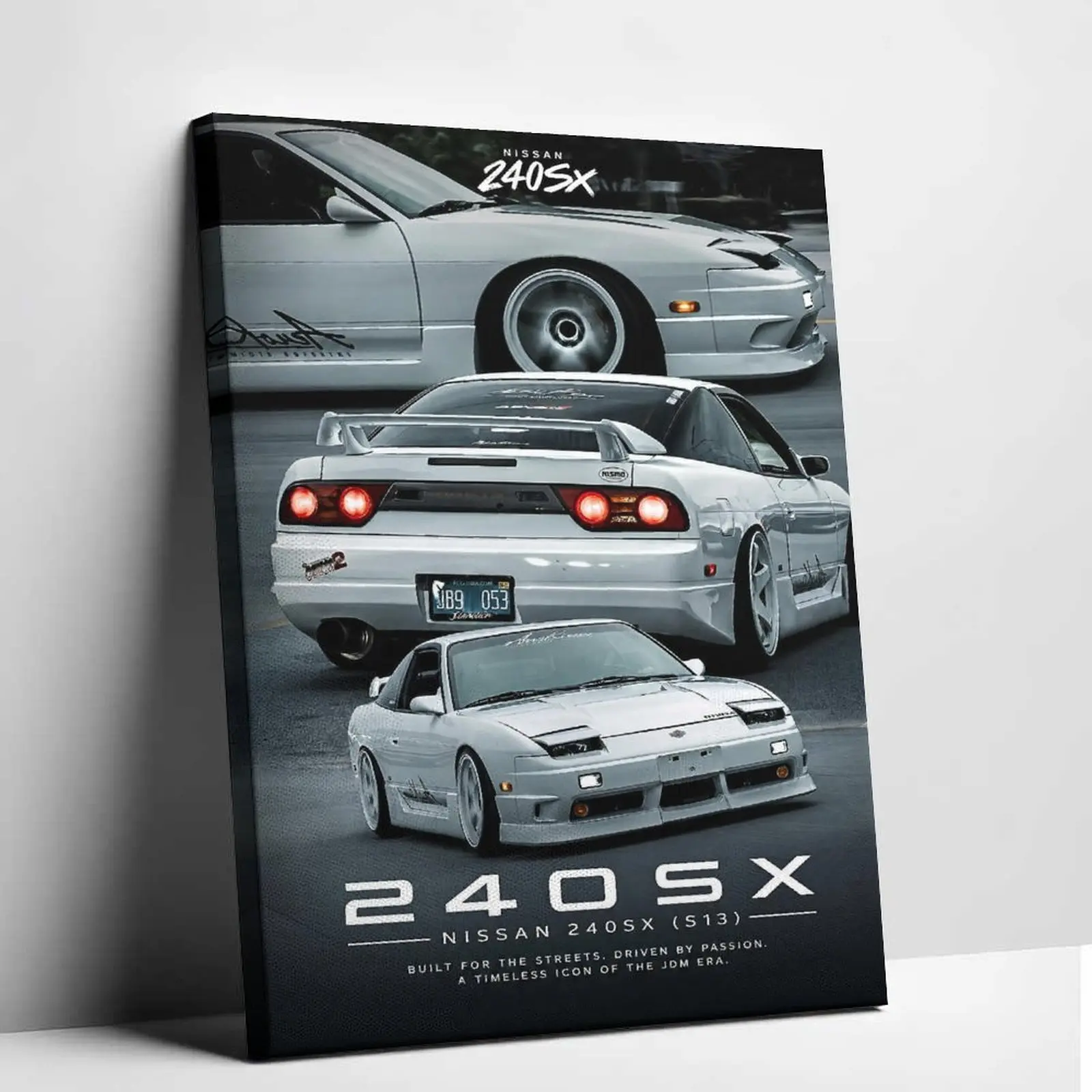 White JDM Sports Car Canvas Wall Art Classic 240SX S13 Poster Retro Racing Car Aesthetic Print Painting Modern Vehicle Pictures Decor for Apartment Living Room Garage Man Cave