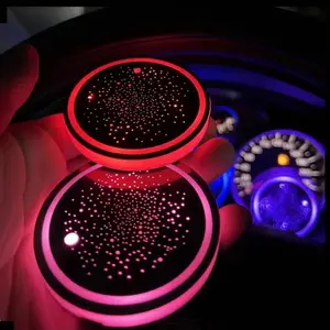 LED Cup Holder Lights,2 Pack LED Car Coasters with 7 Colors Luminescent Cup Pad USB Charging Cup Mat Drink Holder