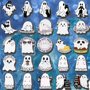 25PCS Adorable Ghost Pins Set Simple White Enamel Brooches for Backpacks & Clothing Exquisite Design Perfect Gifts for Any Occasion