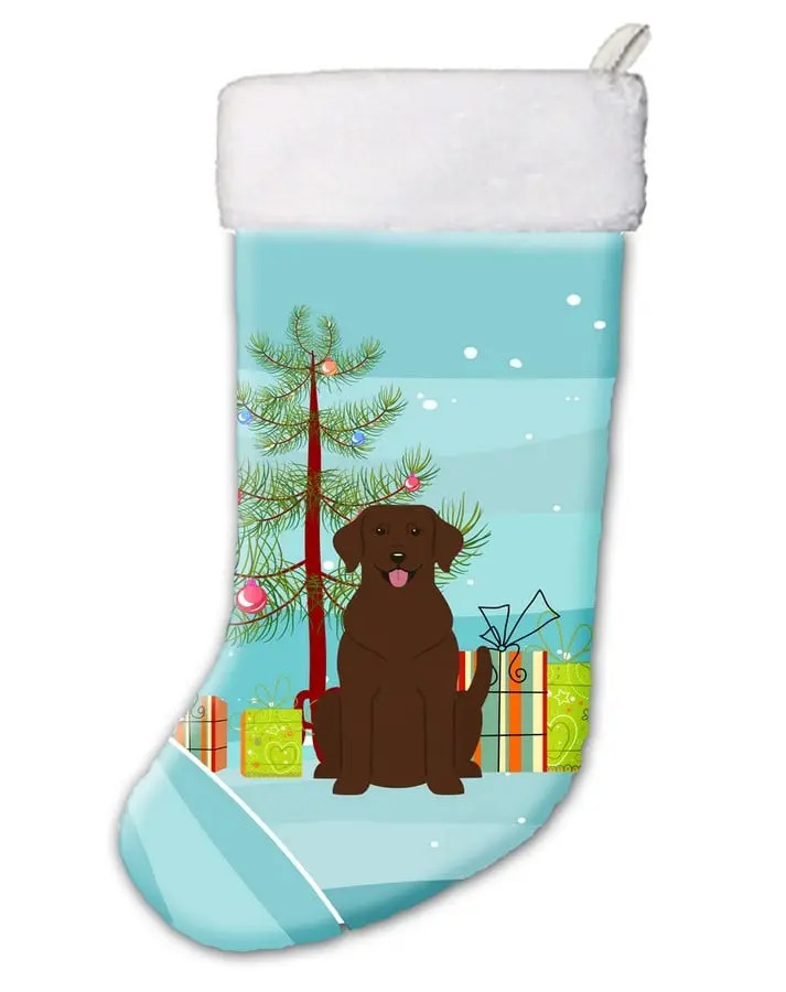 Merry Christmas Tree Chocolate Labrador Christmas Stocking