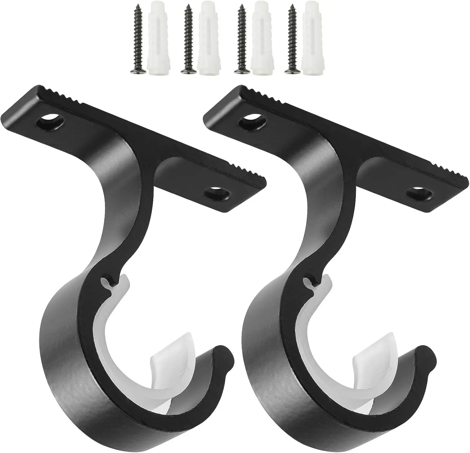 Ceiling Mount & Wall Installation Curtain Rod Brackets Holders for 1 Inch Rod, Black (Set of 2, Black)