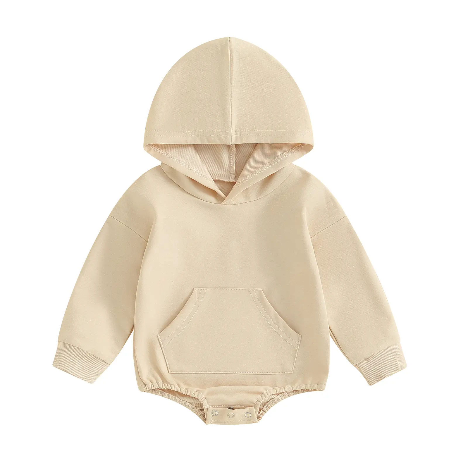 Baby Onesie Newborn Boy Girl Hoodie Romper Long Sleeve Front Pocket Solid Color Bodysuit Infant Fall Spring Playsuit