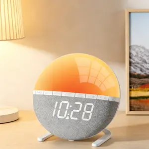 LED Sunrise Sunset Alarm Clock with 7 Melodies Snooze Function Night Light for Bedroom Nightstand Modern Home Accent Decor for Small Spaces