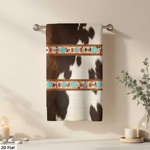 1Pc Southwestern Cowhide Rug with Bands Bathroom Hand Towel Bath Towel, Multiple Size Microfiber Towel, Ultra-Soft Quick Dry and Absorbent Polyester Large Bath Towel, Unique Home Decorative Kitchen Towels, Festival, Absorbent Drying Towel