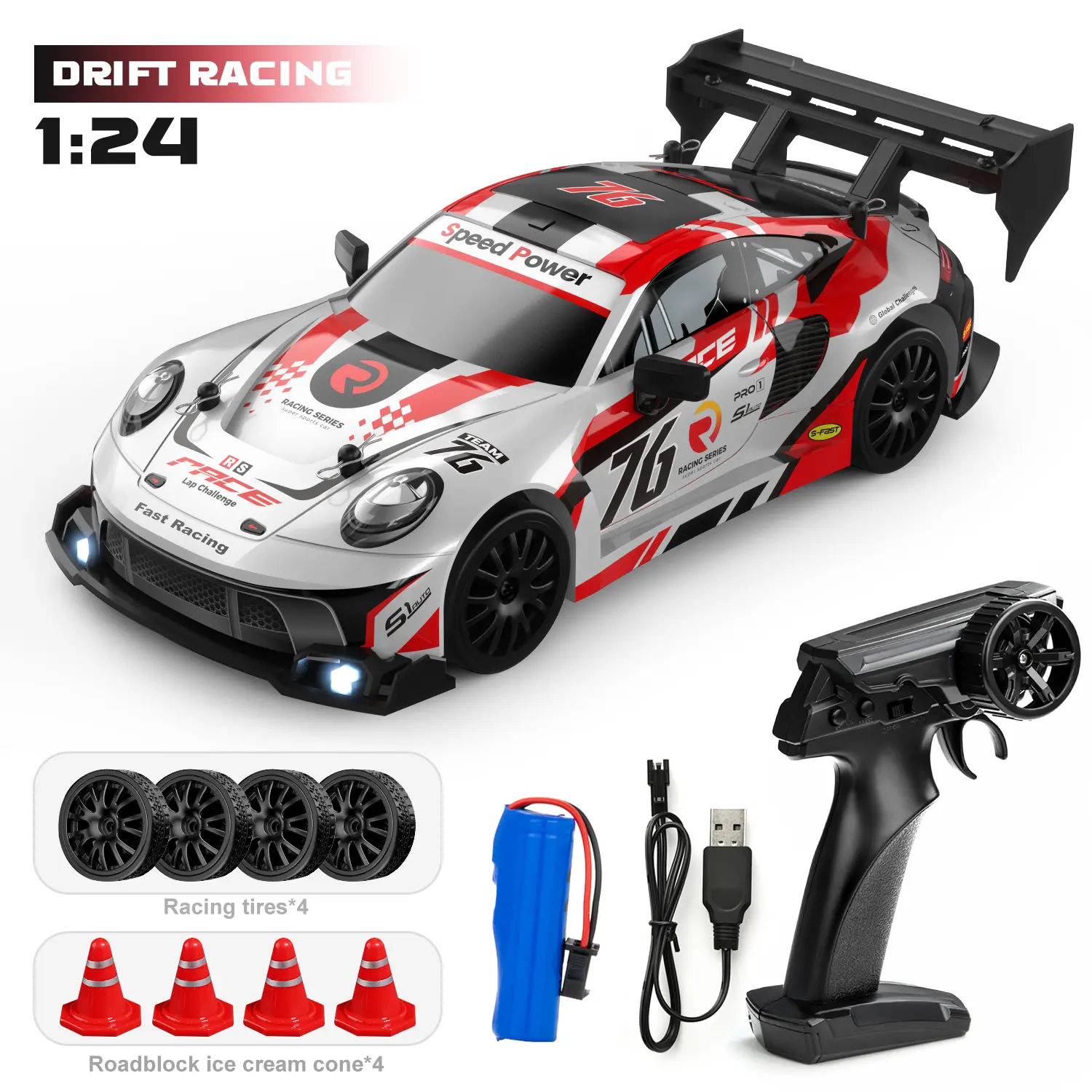 【Children's Day】1:24 Scale RC 4WD Racing Car For 3-15 Years,RC Drift Car with LED,USB Charging Battery,Easy Control Remote Control Car for Kids & Beginners,Compact Portable Design,Fun Indoor Play Gift#Children's Day gifts#Toys Gift Preferred