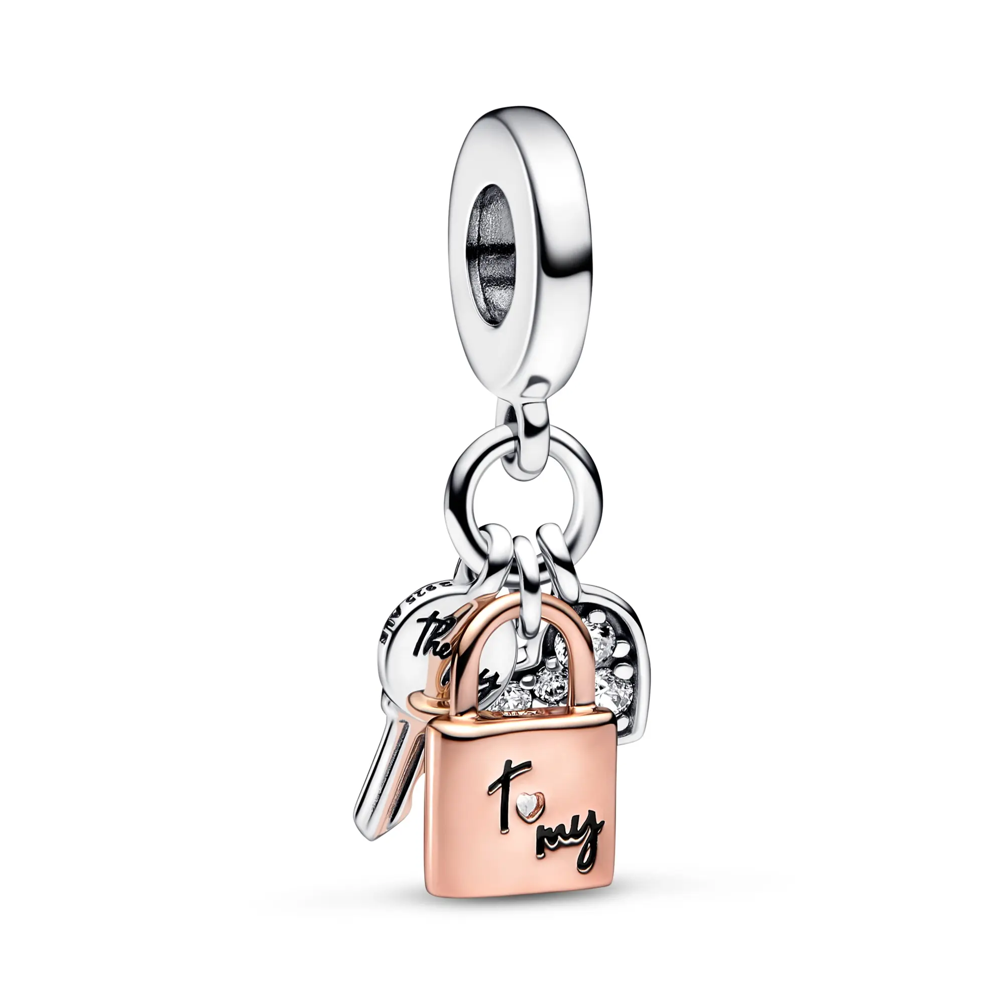 Pandora Two-tone Key Padlock & Heart Triple Dangle Charm 782506C01